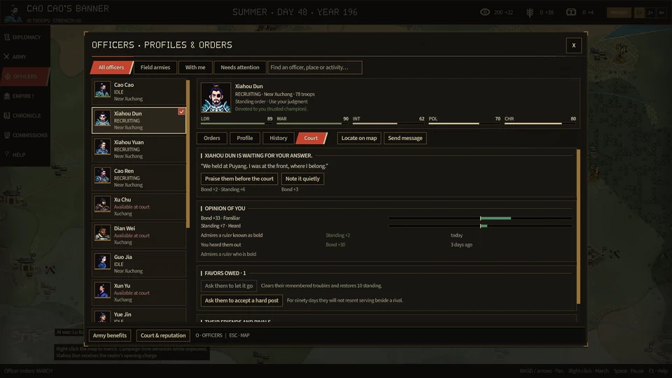 An officer's profile with relationships and court history