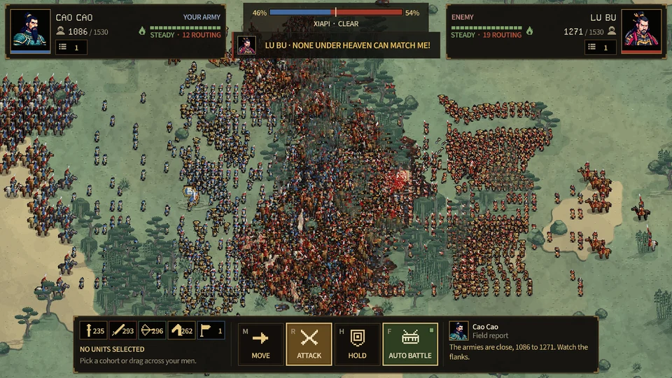 Infantry and cavalry formations fighting under named officers' banners